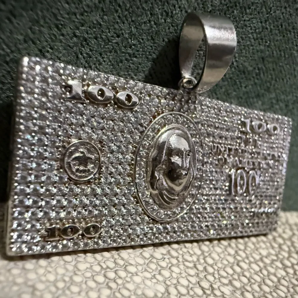 ICY $100 BILL PENDANT – .925 SILVER